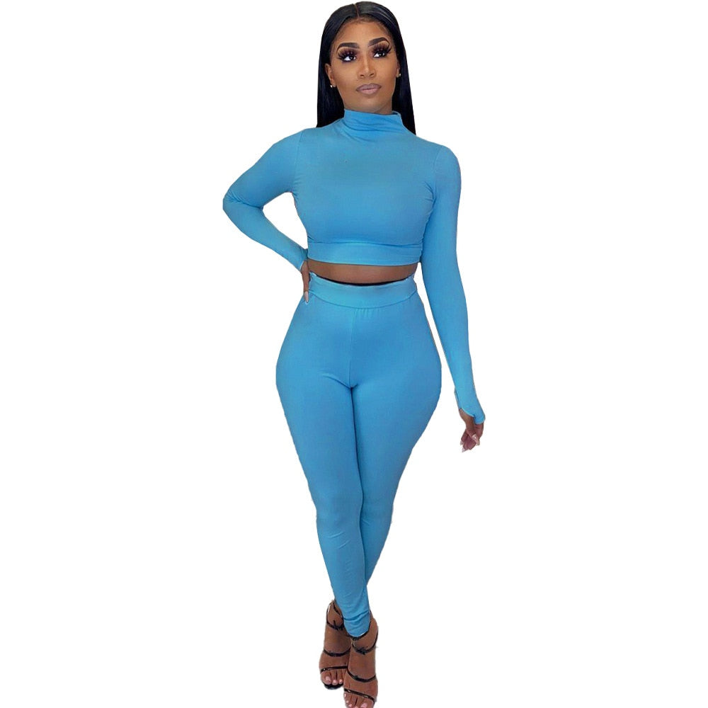 Sexy Women Sport Two Piece Set Casual Letter print Long Sleeve Crop Tops Tee Bikers Pants