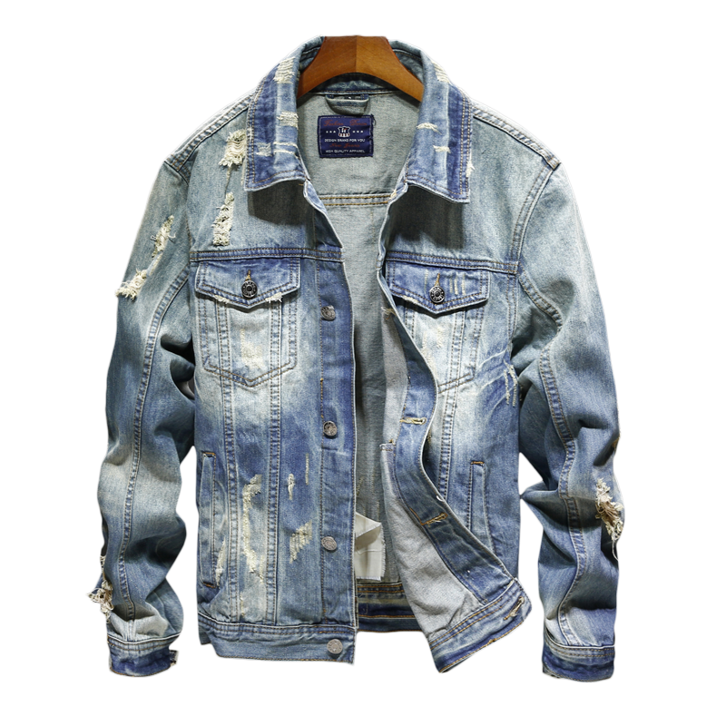 Spring and autumn Denim Jackets Men Cowboy Slim Fit Hole Jacket Men's Ripped Jean Jacket Hip Hop Streetwear Coats Plus size 5XL