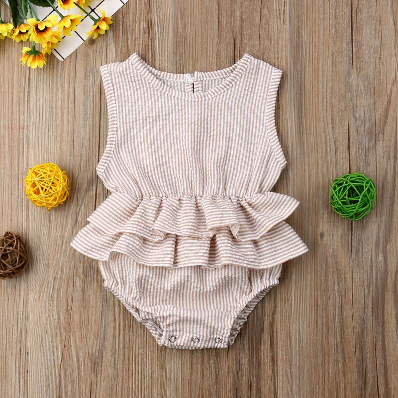 US Stock Cute Newborn Kid Baby Girl Clothes Sleeveless Bodysuit Dress Cotton&Linen 1PC Outfit