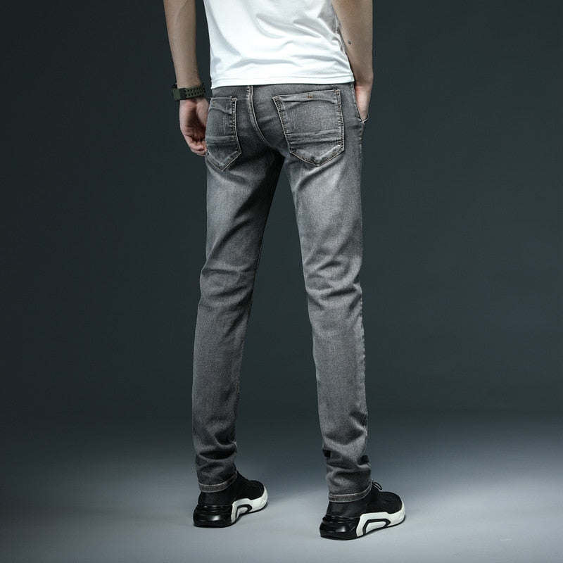 2022 New Men's Skinny White Jeans Fashion Casual Elastic Cotton Slim Denim Pants