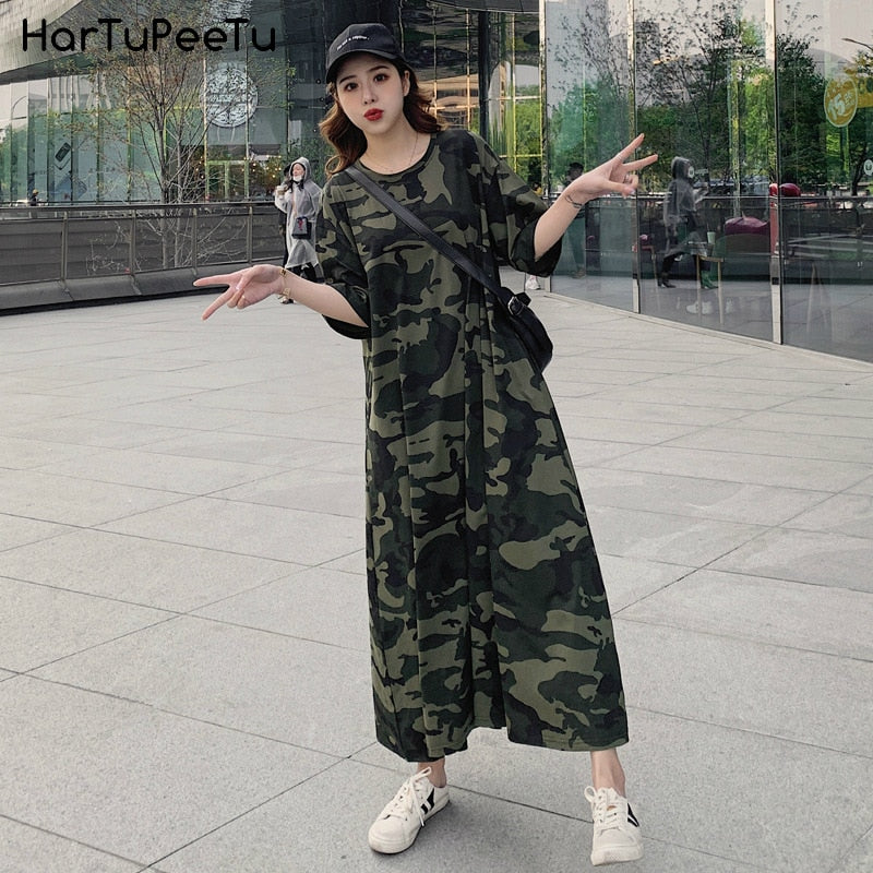 knee length dresses for ladies NOW YOU SEE ME CAMO PRINT MAXI DRESS – AKIRA main image 0