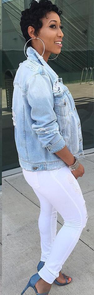 FNOCE autumn women's ripped denim jackets street fashion solid long sleeve hole hollow out slim Large Size Jeans Coat jackets