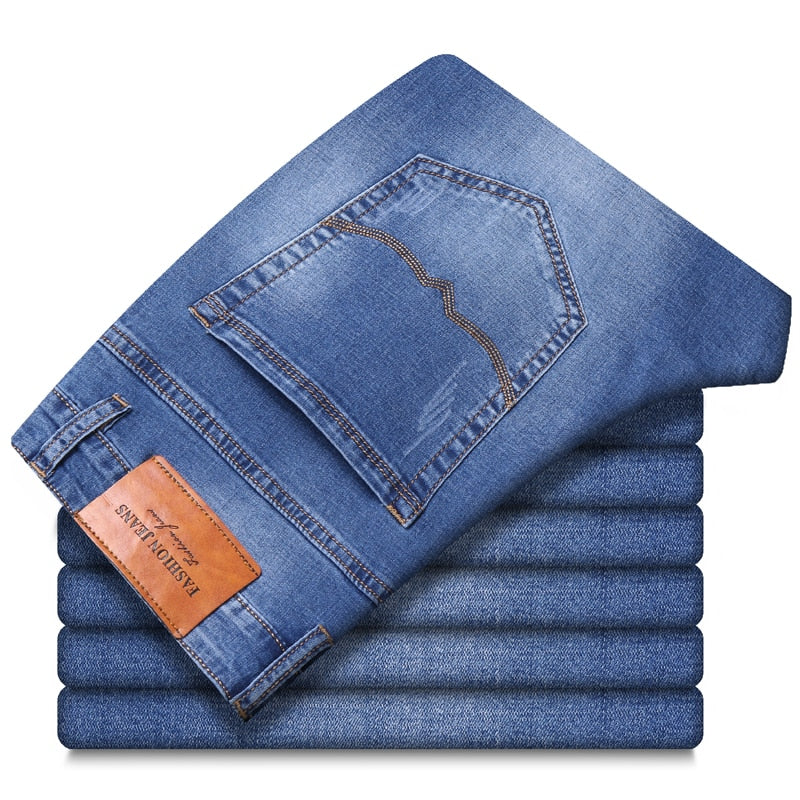 6 Colors Spring Summer Men's Thin Straight-leg Loose Jeans Classic Style Advanced Stretch Baggy Pants