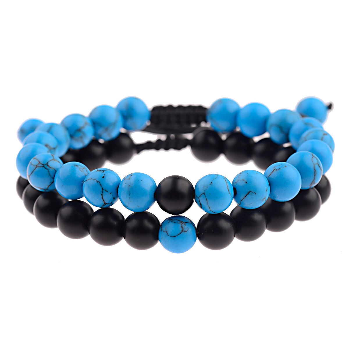 2PCS/Set Distance Bracelet For Women Men Blue&Black Stone Yoga Energy Beaded Couple Bracelets