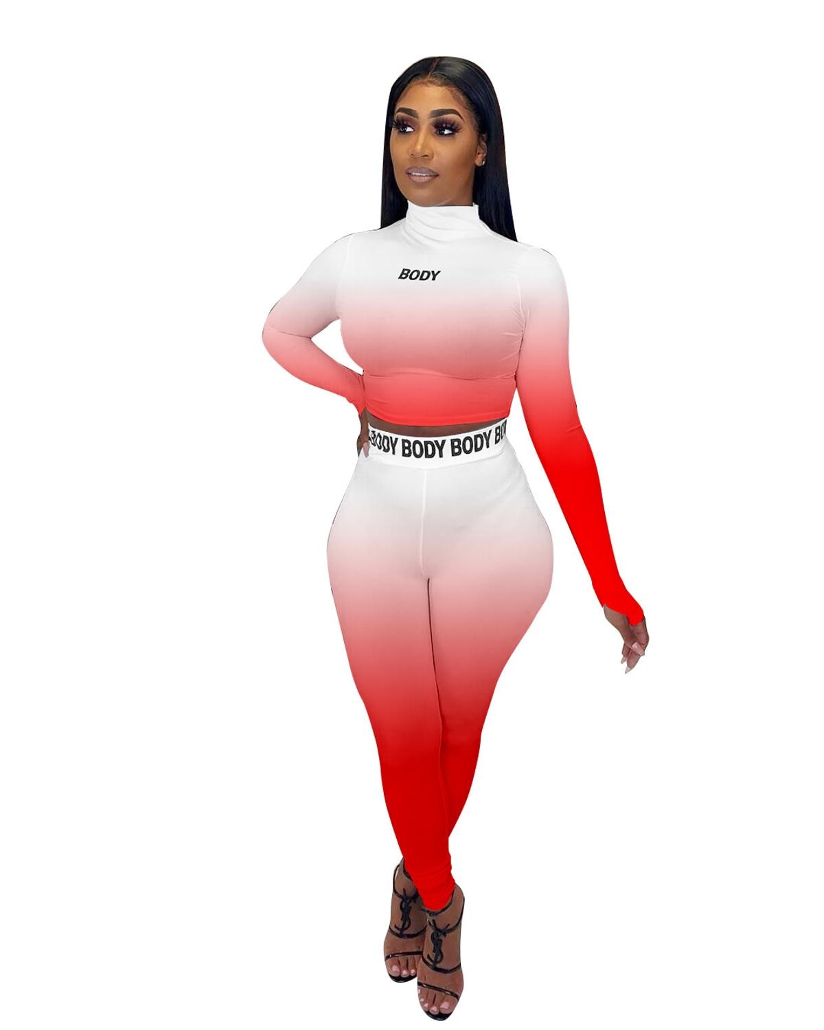 Sexy Women Sport Two Piece Set Casual Letter print Long Sleeve Crop Tops Tee Bikers Pants