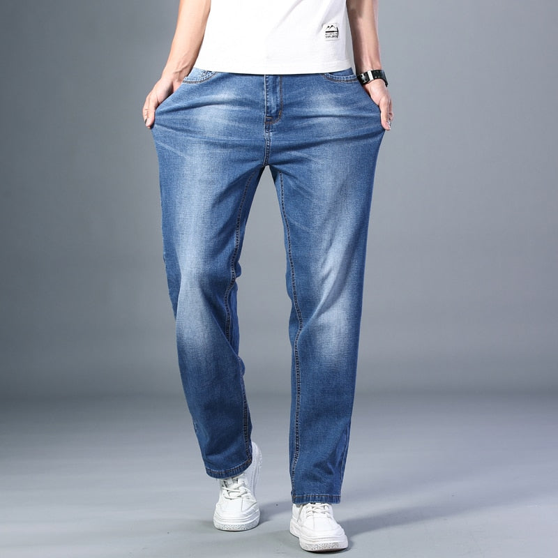 6 Colors Spring Summer Men's Thin Straight-leg Loose Jeans Classic Style Advanced Stretch Baggy Pants