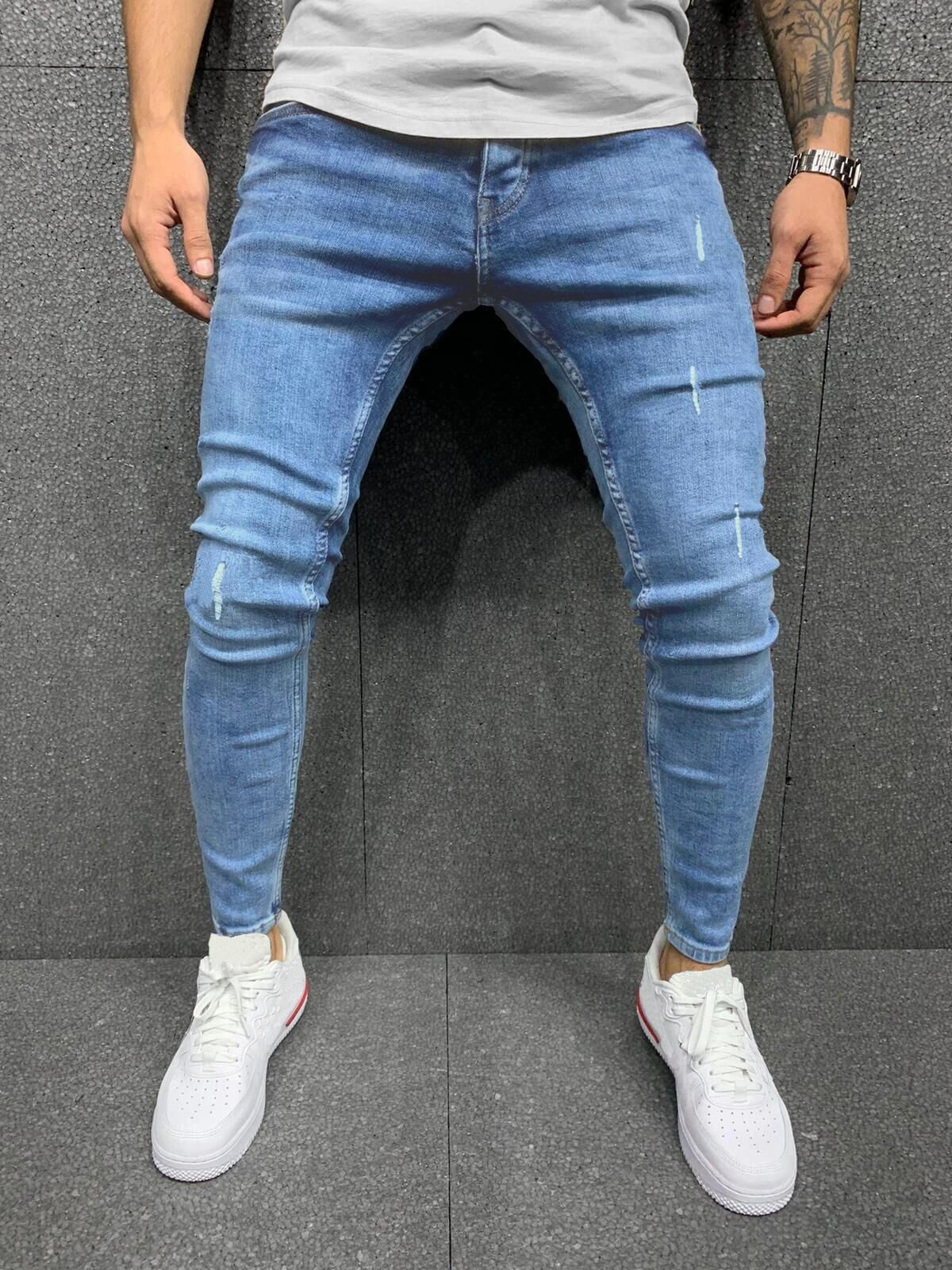 Mens Skinny Blue jeans Popular Scratch Slim Denim Pants Pencil Pants Autumn Street hip-hop denim trousers fashion Men's clothing