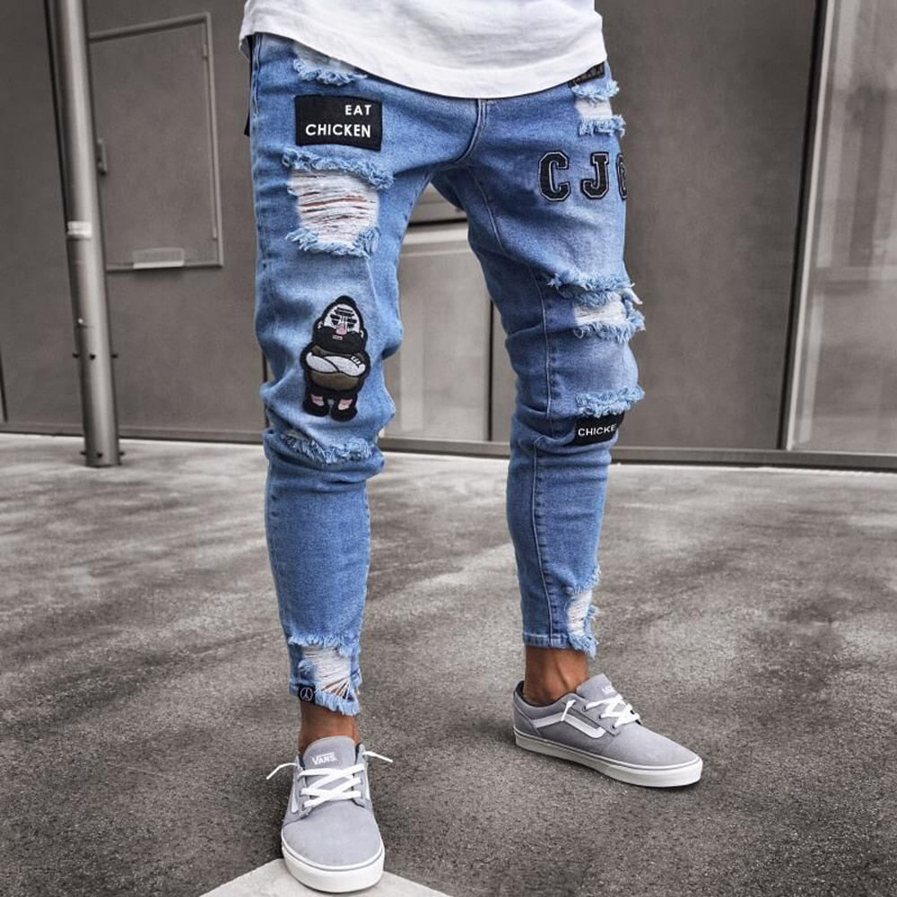 Hirigin 2019 Jeans Men Fear Of Gold Skinny Jeans Fashion Biker Steetwear Distressed Ripped Denim Pencil Style Slim Mens Clothes
