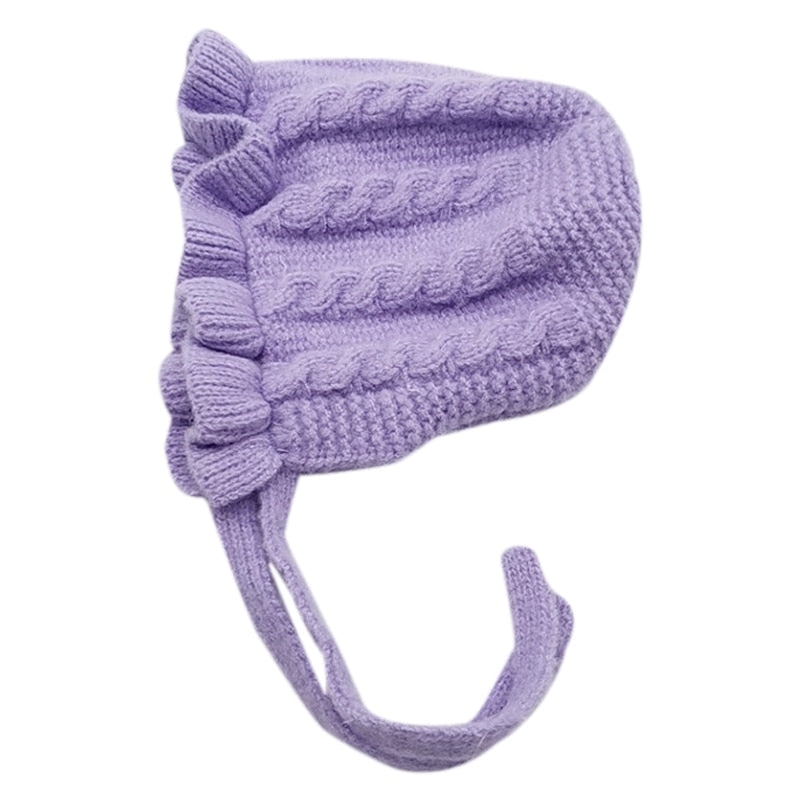 Winter Baby Girls Toddler Solid Print Hats With Ruffle Design Casual Caps Headwear New