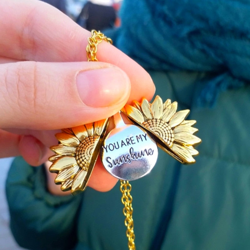 You Are My Sunshine Open Locket Sunflower Pendant Necklace Boho Jewelry Best Friendship Gifts