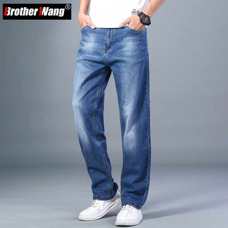 6 Colors Spring Summer Men's Thin Straight-leg Loose Jeans Classic Style Advanced Stretch Baggy Pants