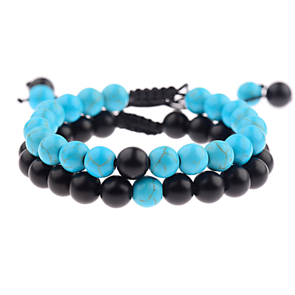2PCS/Set Distance Bracelet For Women Men Blue&Black Stone Yoga Energy Beaded Couple Bracelets