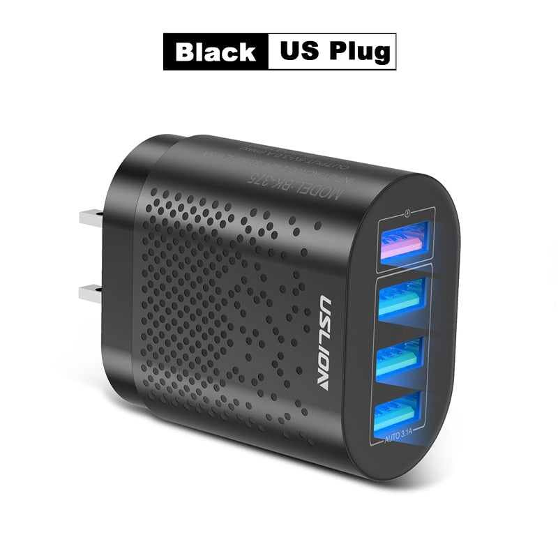 USLION EU/US Plug USB Charger 3A Quik Charge 3.0 Mobile Phone Charger For iPhone 11 Samsung Xiaomi 4 Port 48W Fast Wall Chargers