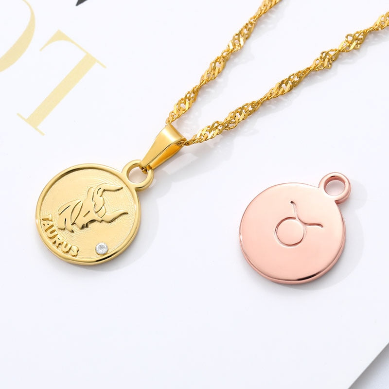 zodiac necklaces for women coin necklace Aries Leo Collier signe astrologique