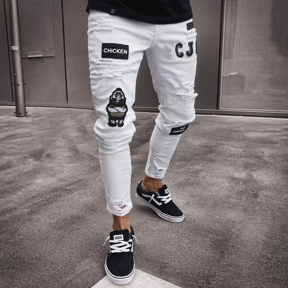Hirigin 2019 Jeans Men Fear Of Gold Skinny Jeans Fashion Biker Steetwear Distressed Ripped Denim Pencil Style Slim Mens Clothes