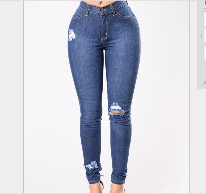 2020 Women Jeans Newest Hot Stretch Skinny Ripped Hole Denim Female Slim High Waist