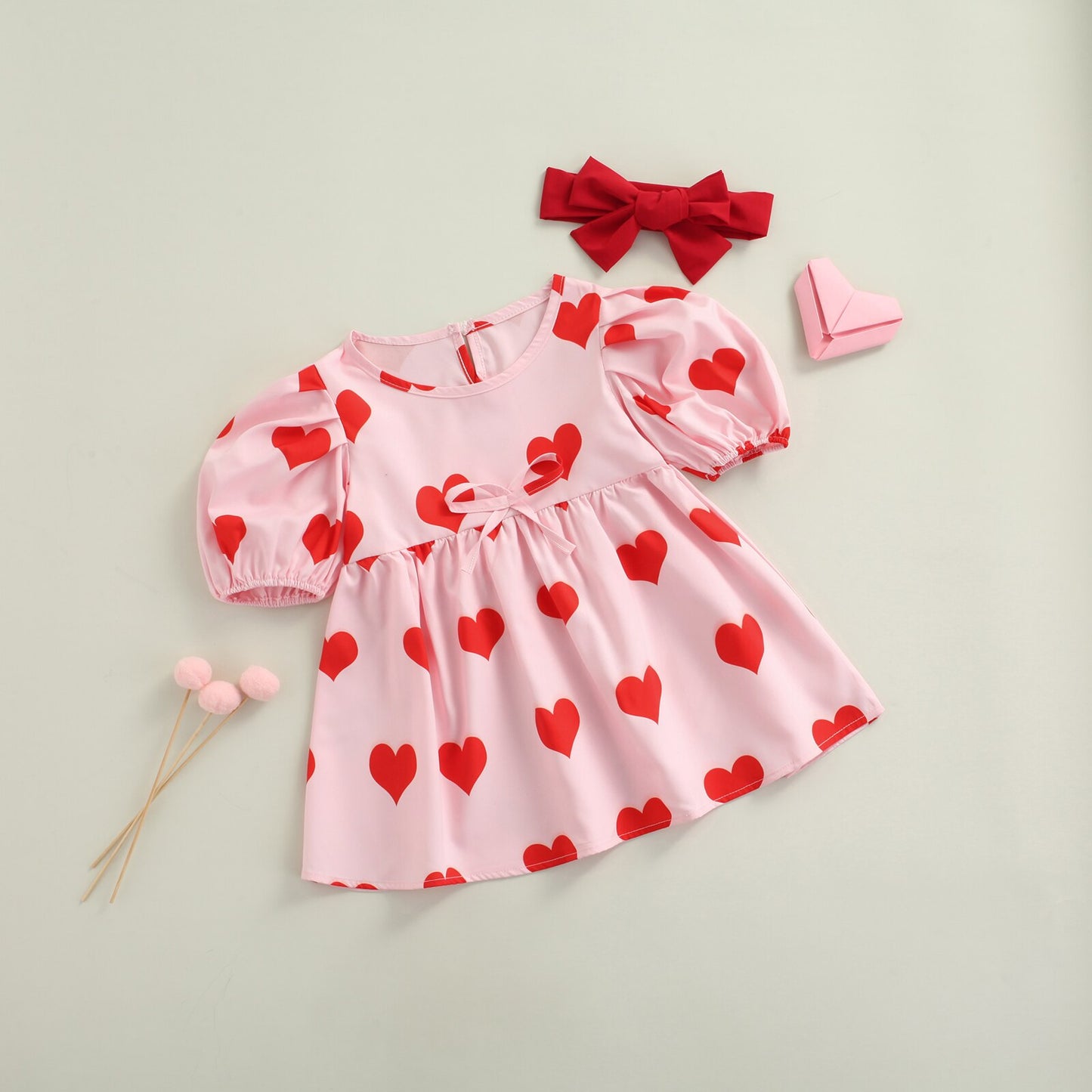 Lioraitiin 1-5Years Toddler Baby Girl 2Pcs Valentine's Day Dress Autumn Long Sleeve Heart Printed O-Neck Cute Pink Outfit