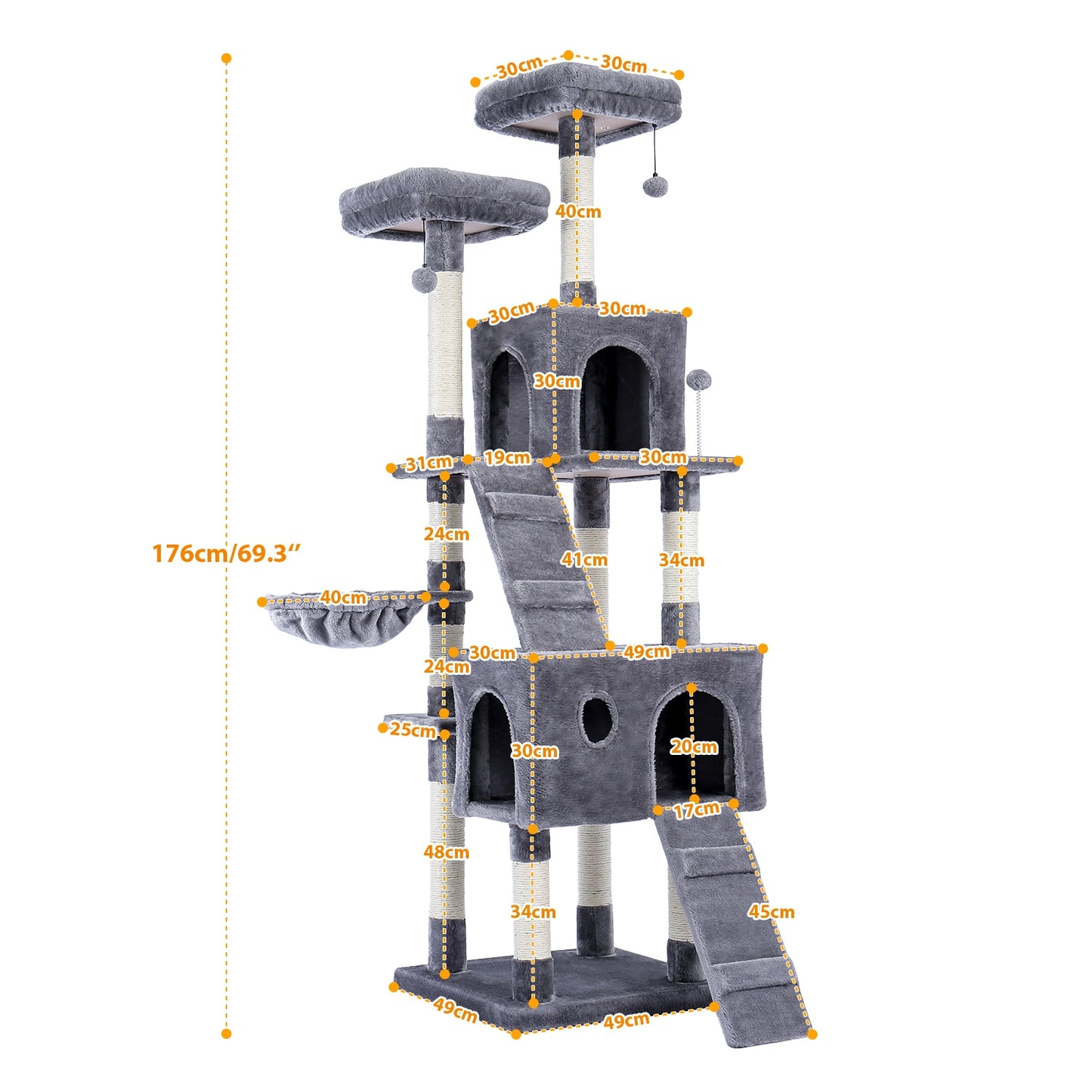 Luxury Cat Tree Large Climbing Frame Multi-Layer Scratching Post Resistant Sisal Cat Tree with Hanging Ball Kittern Playground
