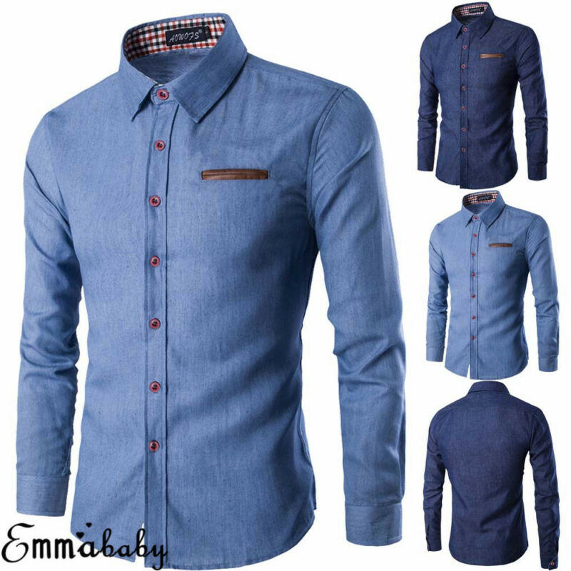 New Men's Casual Slim Fit Stylish Wash Denim Long Sleeves Jeans T Shirts Smart Casual Fashion Men Clothes M-XXXL
