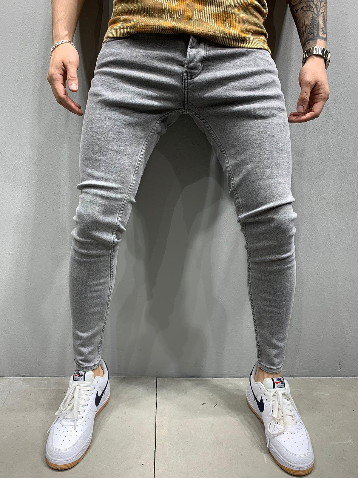 Mens Skinny Blue jeans Popular Scratch Slim Denim Pants Pencil Pants Autumn Street hip-hop denim trousers fashion Men's clothing
