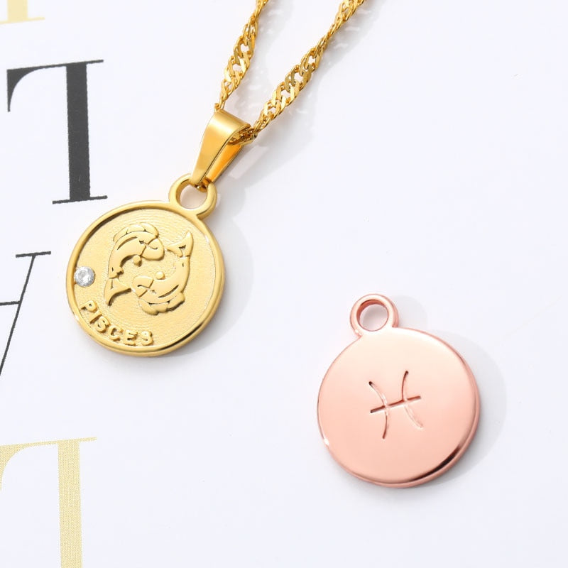 zodiac necklaces for women coin necklace Aries Leo Collier signe astrologique