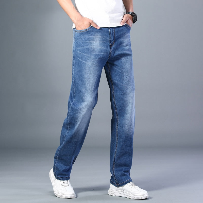 6 Colors Spring Summer Men's Thin Straight-leg Loose Jeans Classic Style Advanced Stretch Baggy Pants