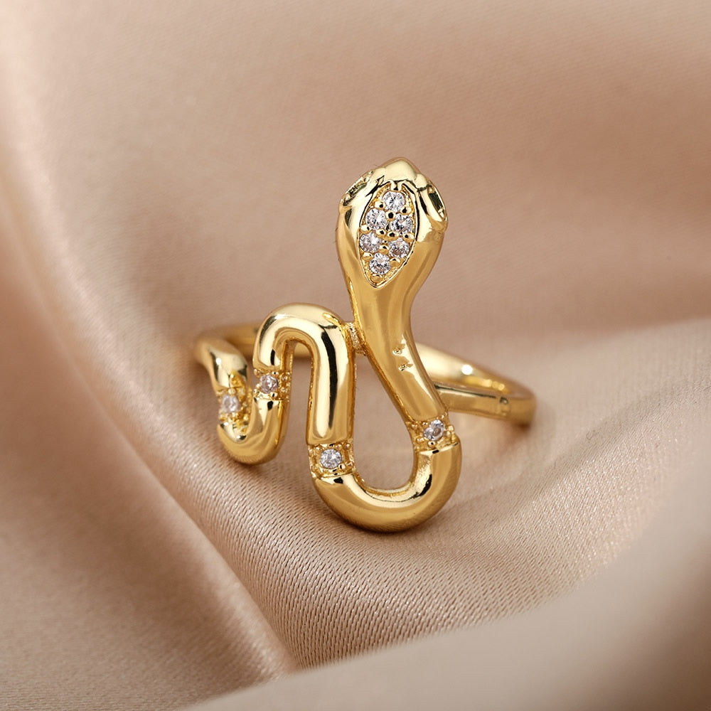 Snake Rings For Women Men Punk Hip Hop Open Adjustable Gold Plated Ring Stainless Steel Zircon Aesthetic Jewelry anillos Homme