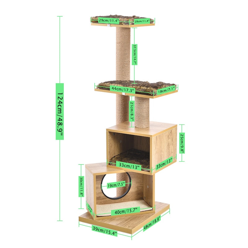 Luxury Cat Tree Large Climbing Frame Multi-Layer Scratching Post Resistant Sisal Cat Tree with Hanging Ball Kittern Playground