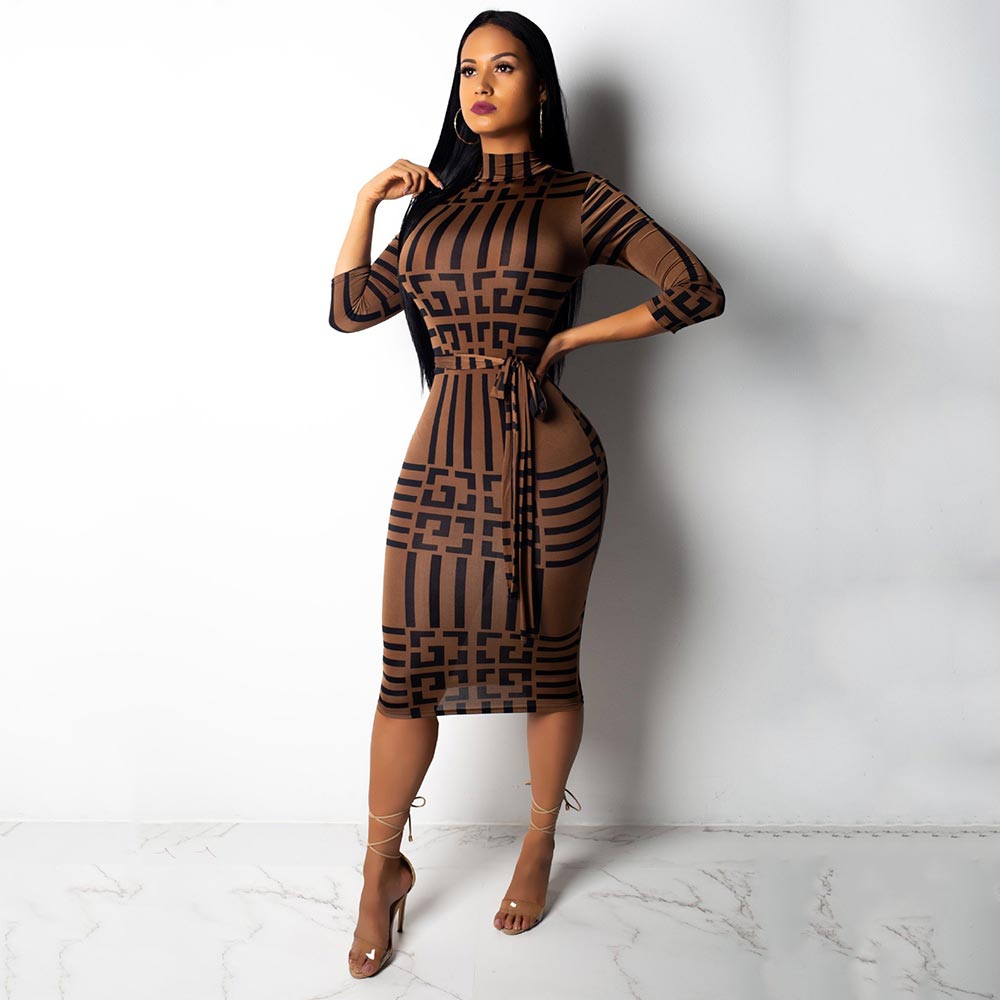 Women Sexy Turtleneck Short Sleeve Print Bodycon Midi Dress Mega Mart Center Women Sexy Turtleneck Short Sleeve Print Bodycon Midi Dress Mega Mart Center