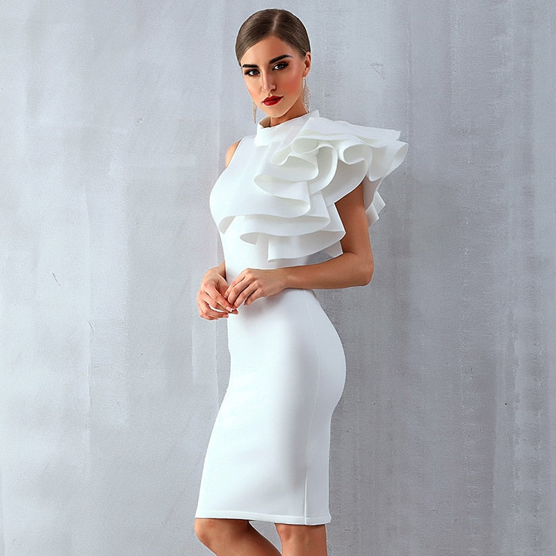 Sexy Ladies Dinner Party Dress Cascading Ruffles Sleeveless Knee-Length Dresses