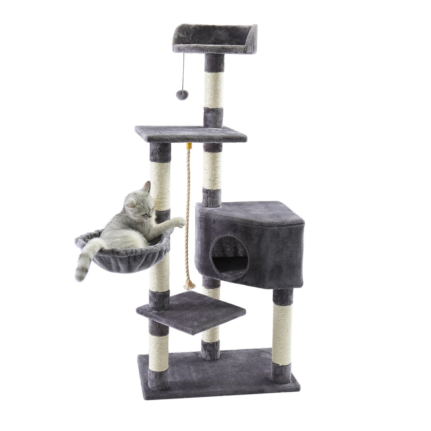 Luxury Cat Tree Large Climbing Frame Multi-Layer Scratching Post Resistant Sisal Cat Tree with Hanging Ball Kittern Playground