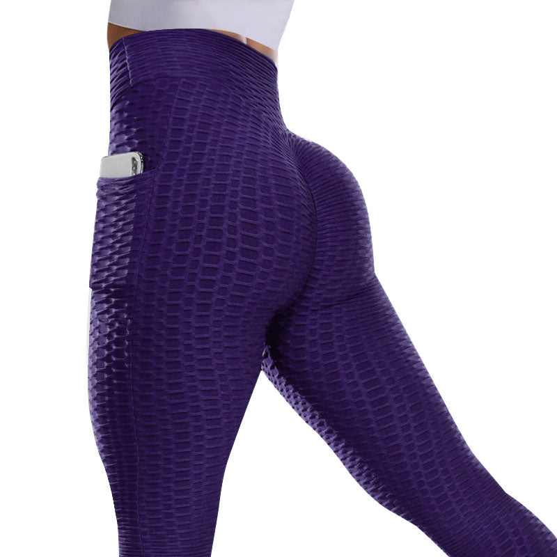 High Waist Leggings With Pocket Women Fitness Scrunch Butt Lifting Grid Leggings Booty Push Up Seamless Leggins Stretch Panties
