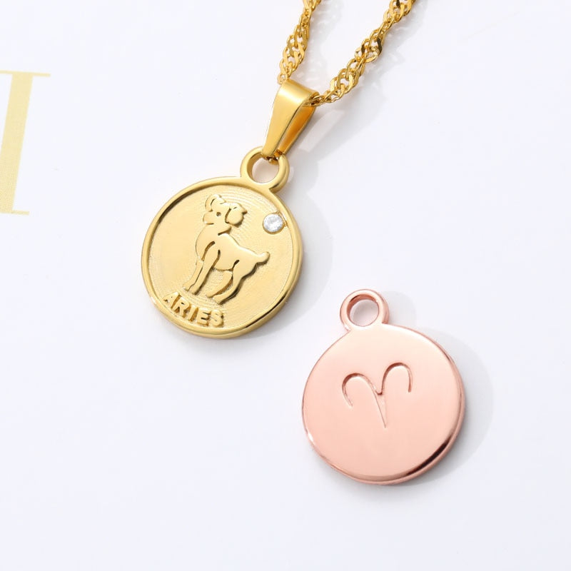 zodiac necklaces for women coin necklace Aries Leo Collier signe astrologique