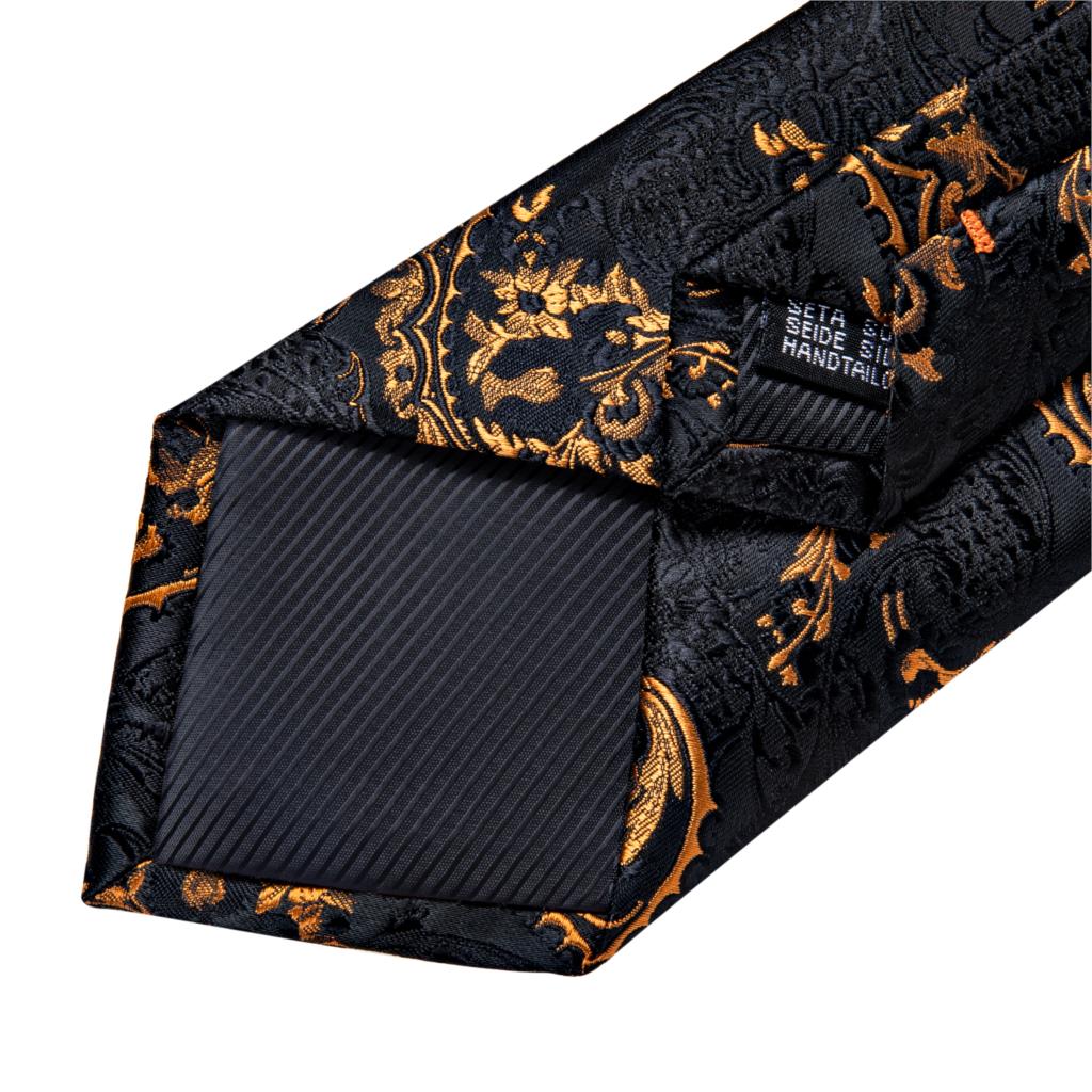 Men Tie Black Gold Paisley Quality Wedding Tie For Men Hanky Cufflink Silk Tie Set DiBanGu Novelty Design Business Party MJ-7313