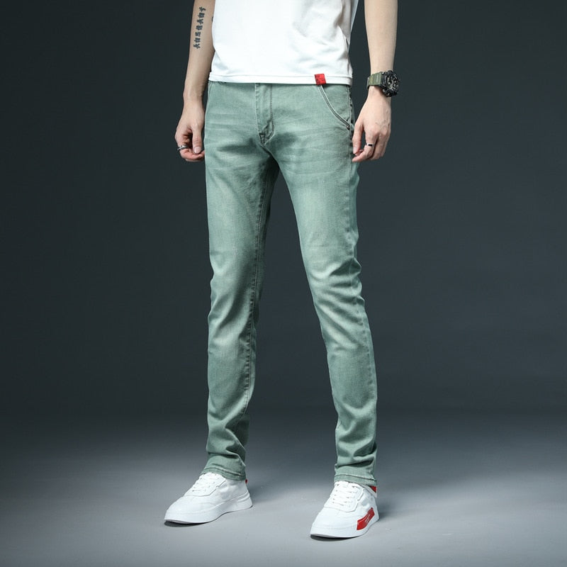 2022 New Men's Skinny White Jeans Fashion Casual Elastic Cotton Slim Denim Pants