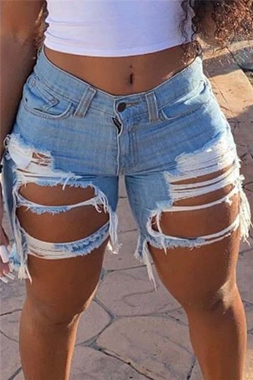 Hot sale women's summer ripped denim shorts fashion Internet celebrities shorts jeans plus size shorts S-5XL drop shipping