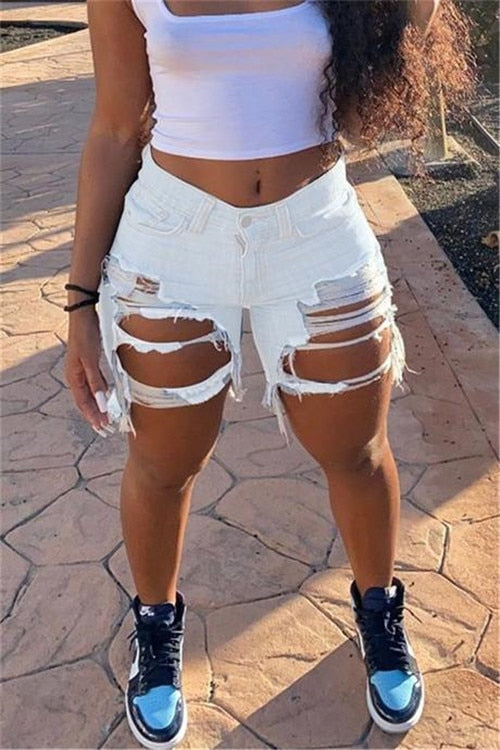 Hot sale women's summer ripped denim shorts fashion Internet celebrities shorts jeans plus size shorts S-5XL drop shipping