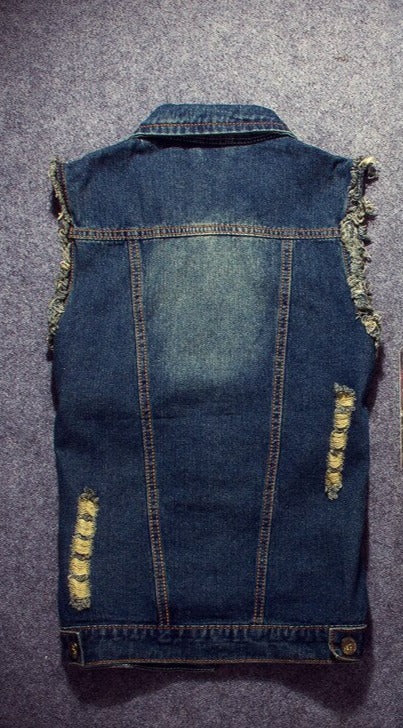 2022 Ripped Jean Jacket Men's Denim Vest Hip Hop Jean Coats