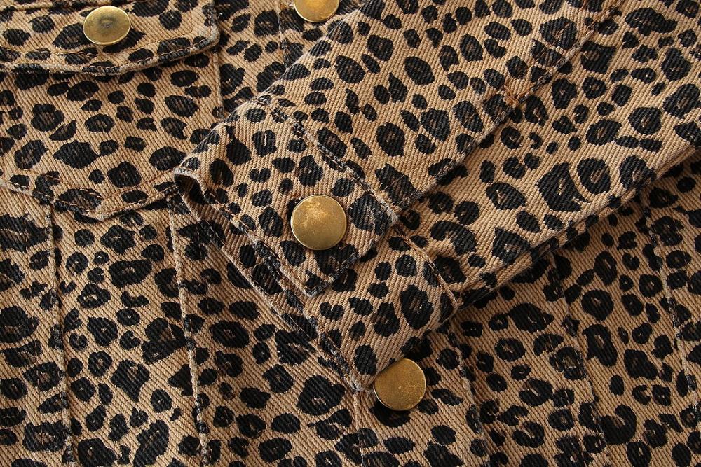 New Fashion Girls Spring Autumn Denim Jacket Leopard Print Coat Baby Girls Cartoon Jean Jackets Kids Coats Children Clothing 2-6