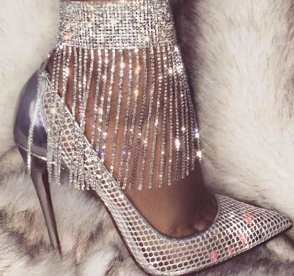 1PC Stonefans Full Rhinestone Tassel Adjustable Ankles Foot Chain Jewelry for Women Crystal Anklets