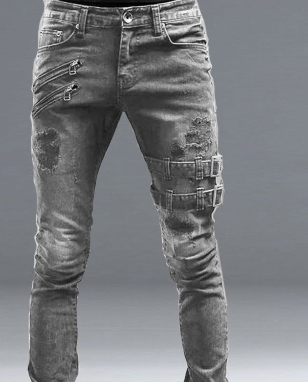 Black Slim Straight Leg Jeans Man Pants Cacual Ripped Jeans Male Streetwear Youth Man Clothes