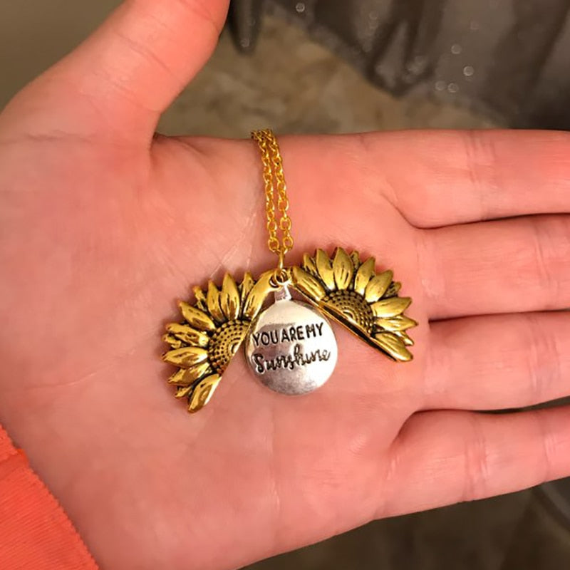 You Are My Sunshine Open Locket Sunflower Pendant Necklace Boho Jewelry Best Friendship Gifts