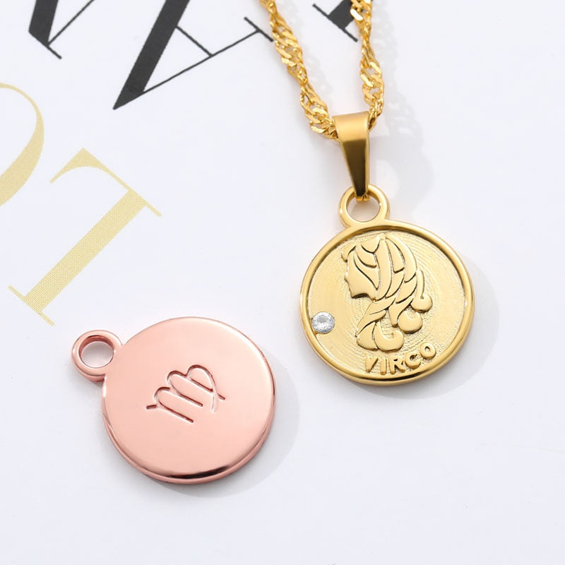 zodiac necklaces for women coin necklace Aries Leo Collier signe astrologique