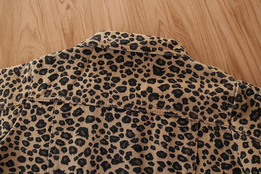 New Fashion Girls Spring Autumn Denim Jacket Leopard Print Coat Baby Girls Cartoon Jean Jackets Kids Coats Children Clothing 2-6