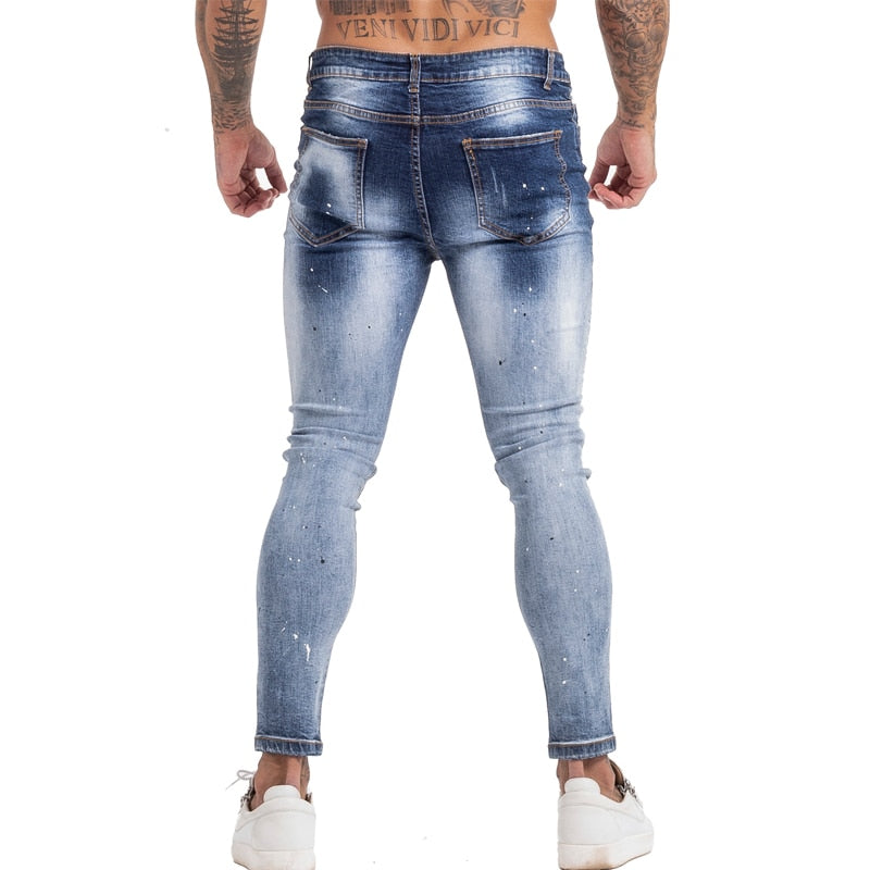 GINGTTO Jeans Men Homme Jeans Elastic Waist Skinny Jeans for Men Stretch Mens Pants Streetwear Mens Denim Blue Jeans zm139