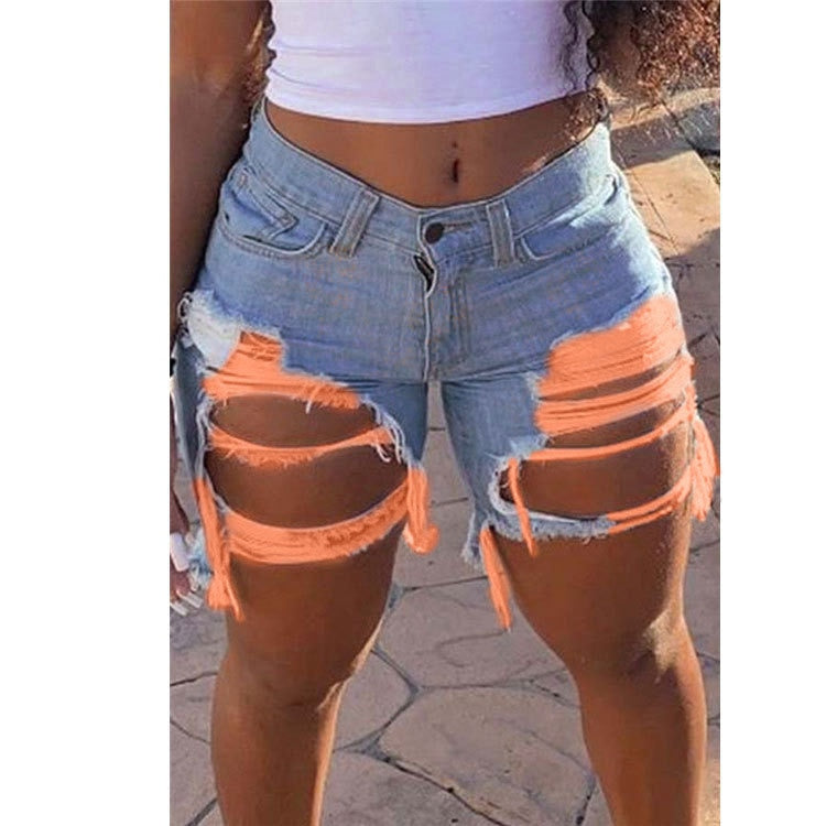 Hot sale women's summer ripped denim shorts fashion Internet celebrities shorts jeans plus size shorts S-5XL drop shipping