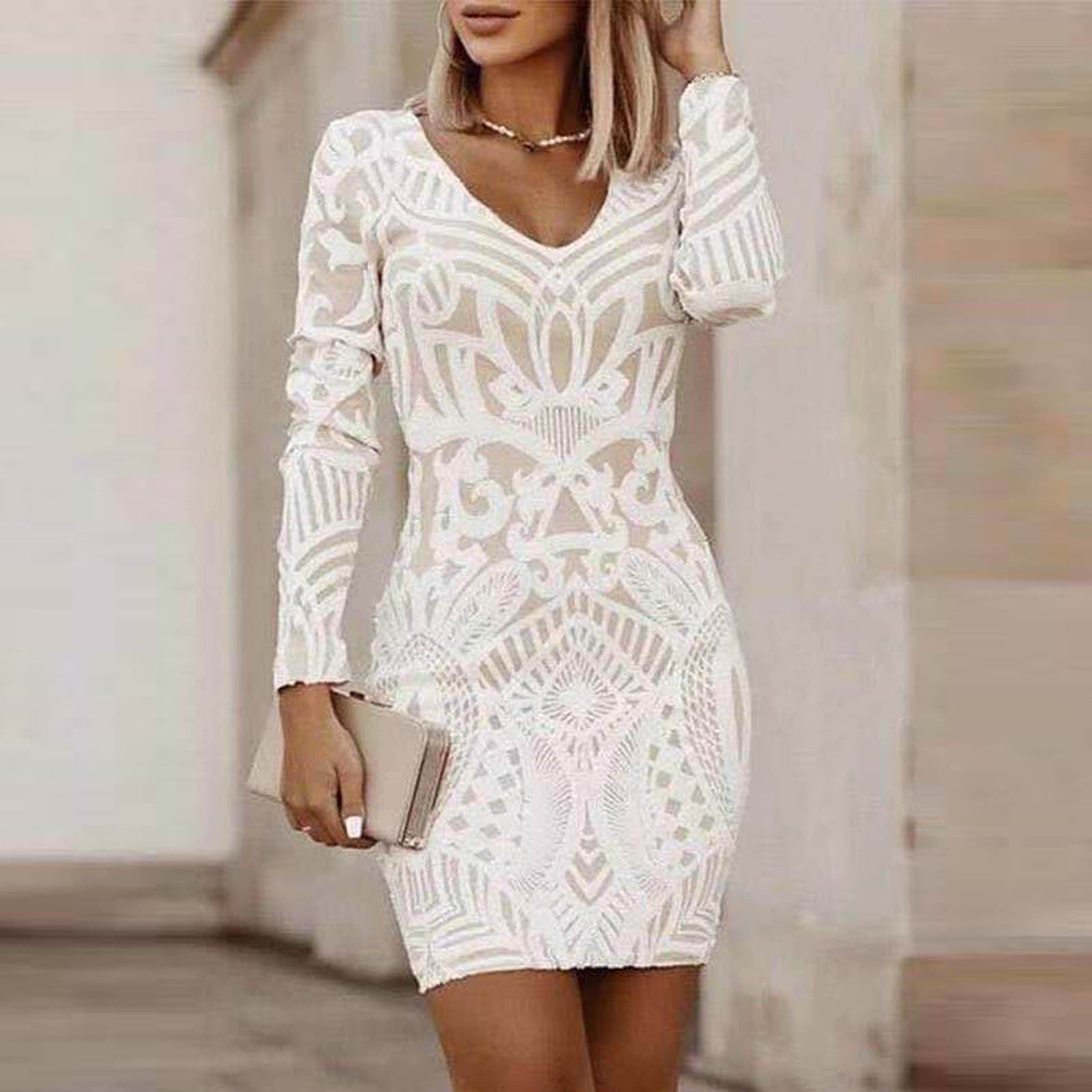 White Dress For Women Casual Sexy V-neck Packed Hip Dresses Women Clot Mega Mart Center White Dress For Women Casual Sexy V-neck Packed Hip Dresses Women Clot Mega Mart Center