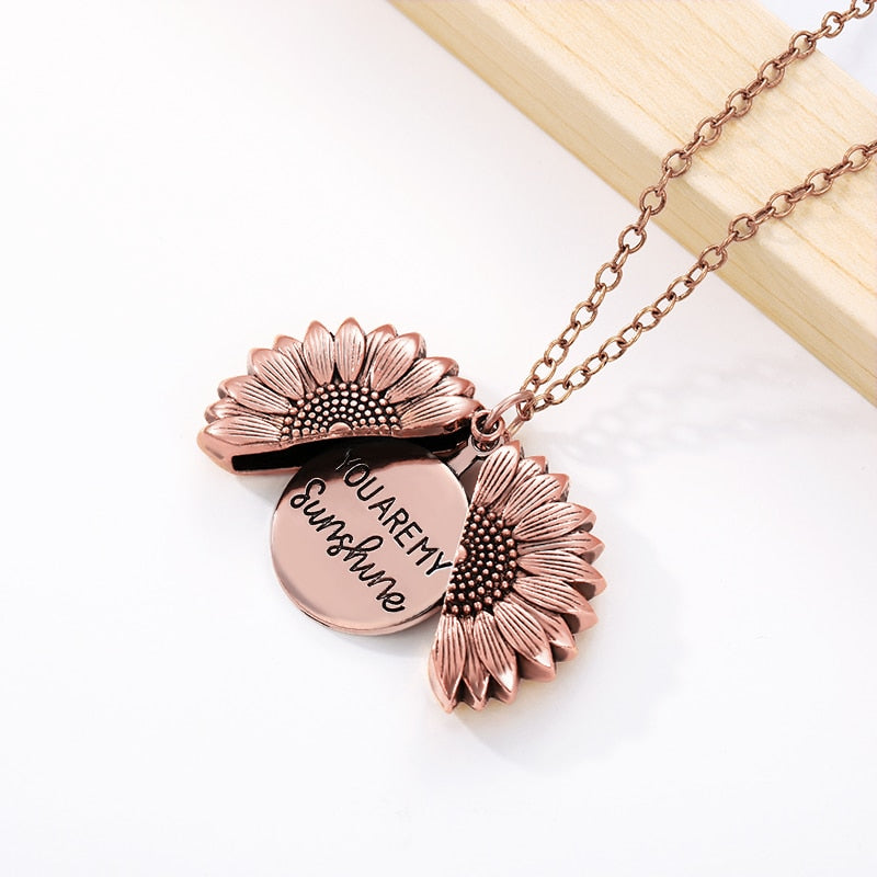 You Are My Sunshine Open Locket Sunflower Pendant Necklace Boho Jewelry Best Friendship Gifts