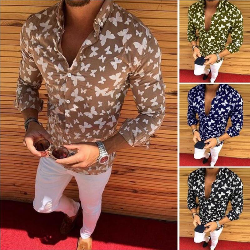 New Men's Fashion Casual Printed Shirts Slim Fit Male Social Business Dress Long Sleeved Tops Blouse Botton Autumn Clothing 2021