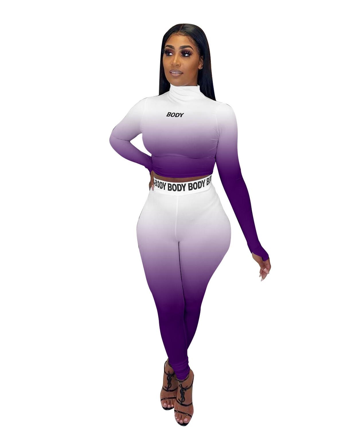 Sexy Women Sport Two Piece Set Casual Letter print Long Sleeve Crop Tops Tee Bikers Pants